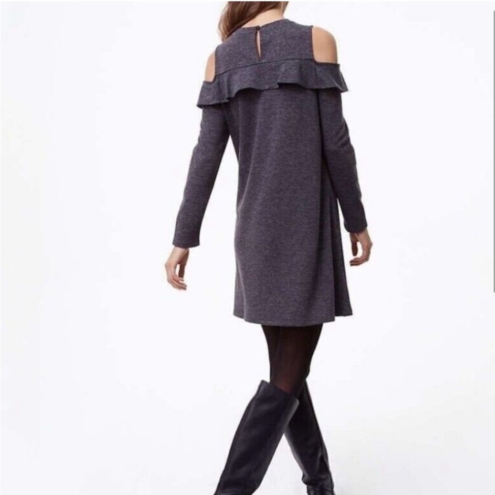 LOFT Ann Taylor Gray cold shoulder midi dress - shoulder cutouts - size Large